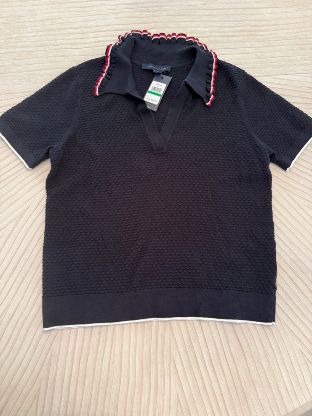 Tommy Hilfiger Navy Knit Top with Red & White Logo Detail